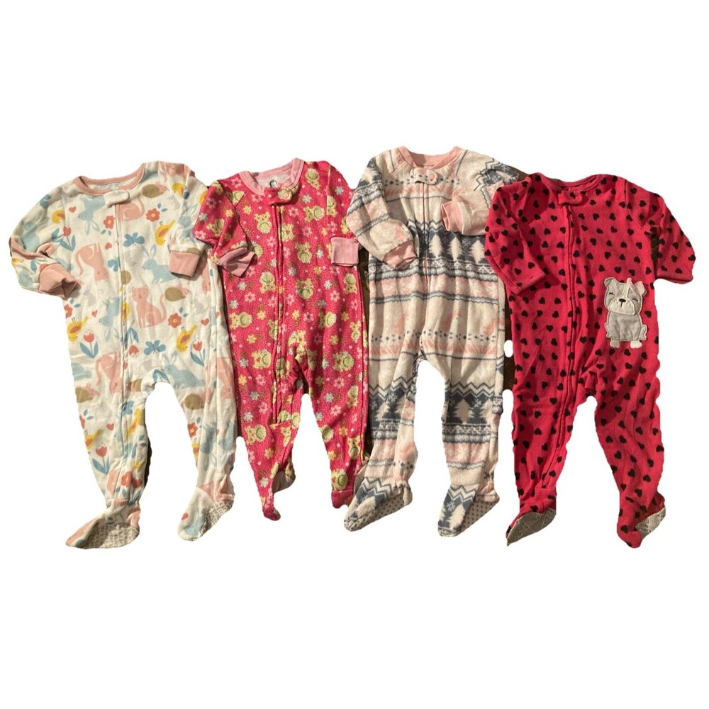 Girls 9-12 Month Fleece Zip Footed Sleepers